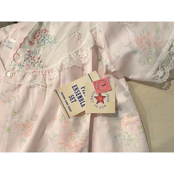 DANNI NEW YORK 60's/70's Night Dress & House Coat VTG Pink Floral NWT Sz L - Picture 11 of 11